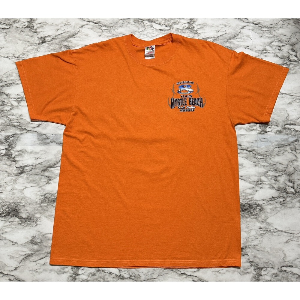 Celebrating 8 Years Bad to the Bone Mens T-Shirt XL Orange Myrtle Beach VTG 2009